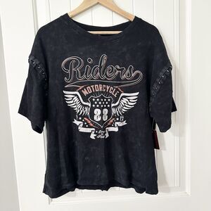 NEW RUBY & LACE Black Graphic T Shirt Motorcycle Womens Size 1X Born To Ride